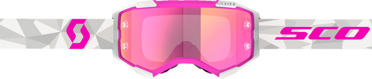 Scott Fury goggles in white and pink with pink chrome lenses, designed for motocross or racing.