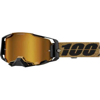 Bill's Exhausts 100% Armega Goggle in Glory HiPER Red Mirror with sleek design and reflective red lens for motocross riding.