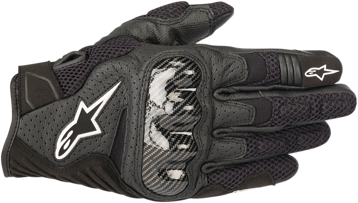 Black ALPINESTARS SMX-1 Air V2 motorcycle gloves in large size, with reinforced knuckles and breathable mesh panels.