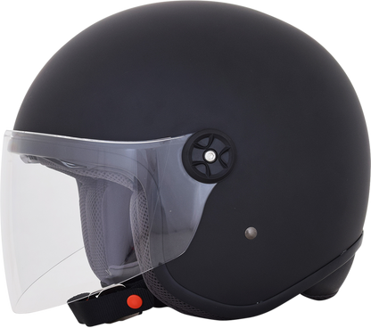 Matte black AFX FX-143 helmet in XS size, featuring a sleek design and aerodynamic shape, suited for motorcycle riders.