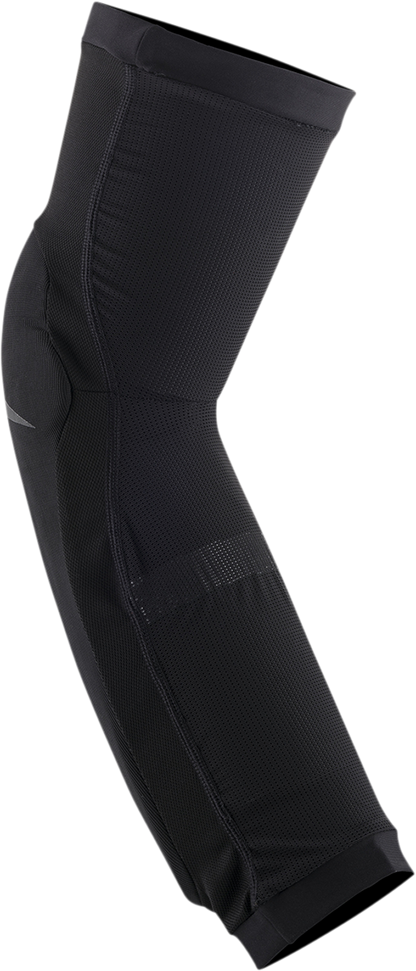 Alpinestars Paragon Plus black elbow guards in small size, protective gear with adjustable straps and padded elbow protection.