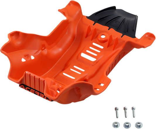 Acerbis orange and black skid plate for Gas Gas, Husqvarna, and KTM motorcycles, designed for body protection.