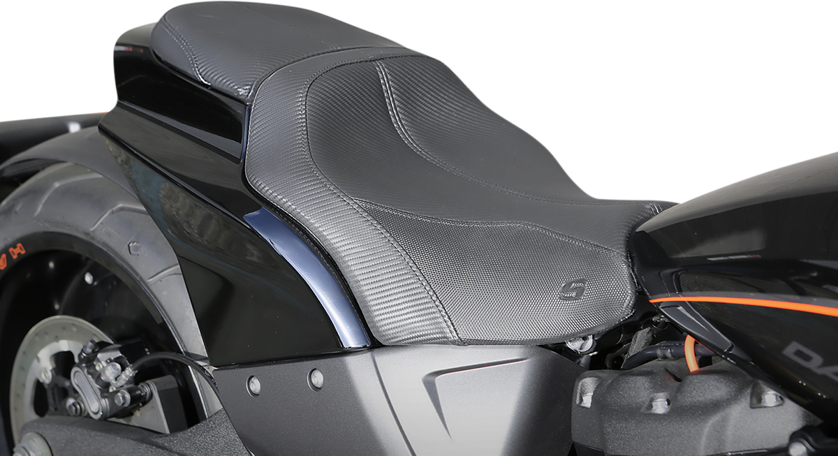SADDLEMEN GP-V1 Pillion Seat for FXDR motorcycle, black seat with textured surface, designed for comfort and style.