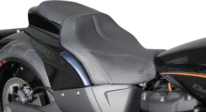 SADDLEMEN GP-V1 Pillion Seat for FXDR motorcycle, black seat with textured surface, designed for comfort and style.