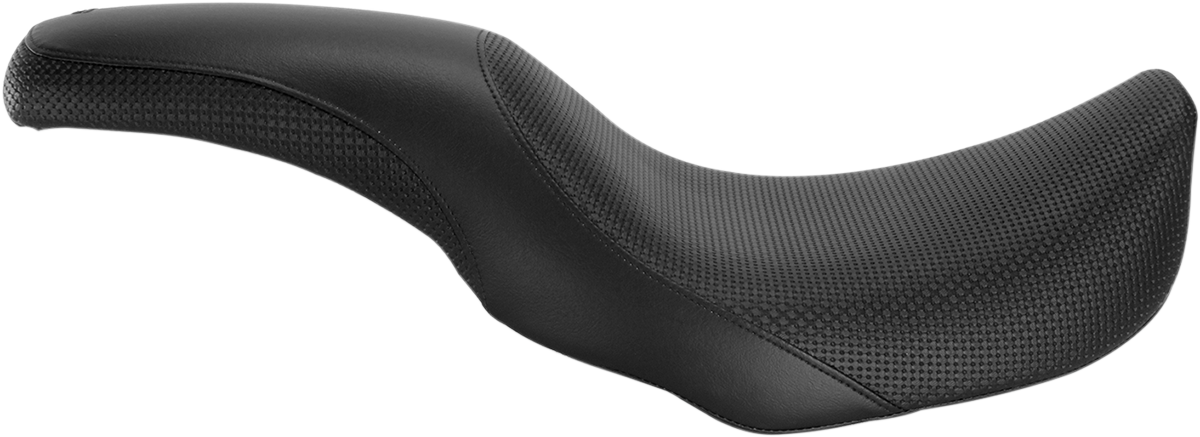 Black SADDLEMEN Profiler Basket-weave motorcycle seat for Dyna '06-'17, featuring detailed basket-weave design.