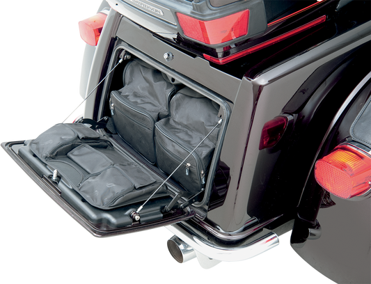 SADDLEMEN Trike Trunk Lid Organizer for seats, designed for Bill's Exhausts trikes, with multiple compartments and secure attachment.