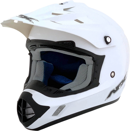 White AFX FX-17 motorcycle helmet in small size with aerodynamic design and clear visor, features Bill's Exhausts branding.