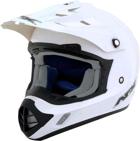 White AFX FX-17 motorcycle helmet in small size with aerodynamic design and clear visor, features Bill's Exhausts branding.