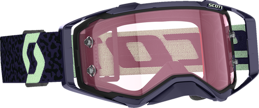 Scott Prospect Amplifier Goggle in dark purple and mint with rose accents, featuring adjustable straps and clear lens.
