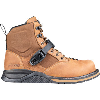 Brown ICON Superduty6 safety toe boots in US size 9 with rugged leather and reinforced safety toe, suitable for work environments.