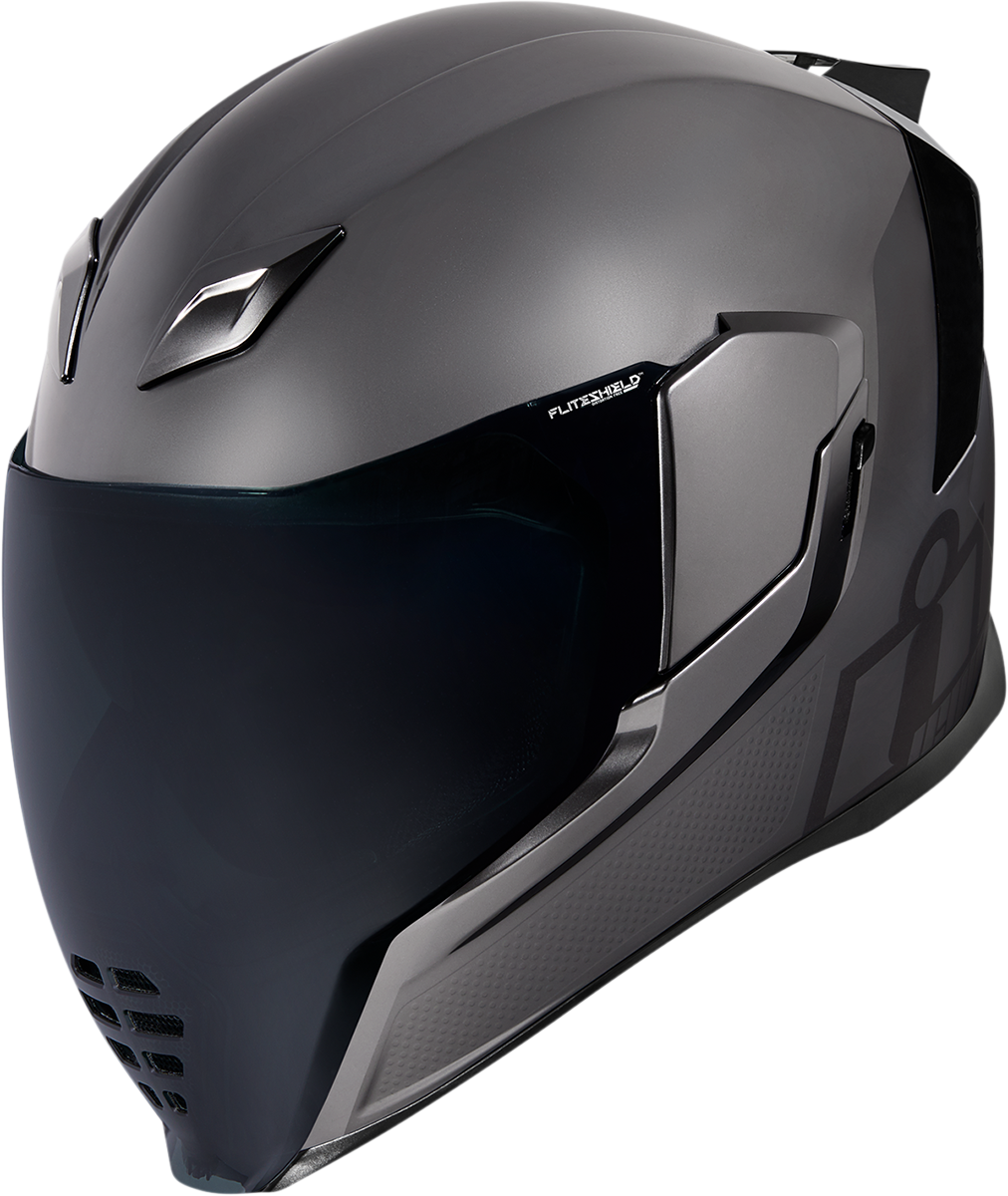 Silver ICON Airflite™ helmet with MIPS® technology, large size, jewel design, featuring aerodynamic vents and sleek protective shell.
