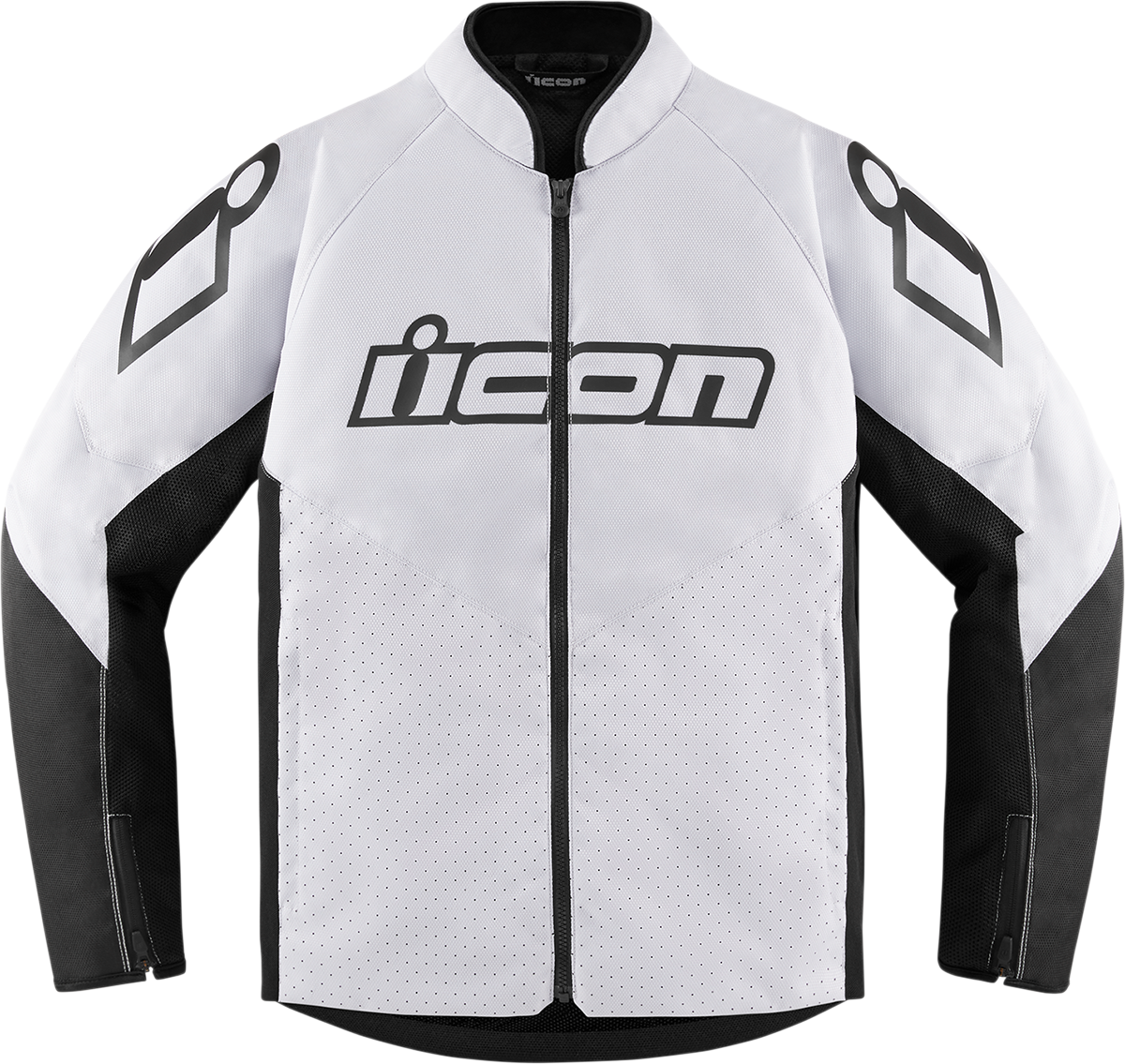 White ICON Hooligan CE jacket by Bill's Exhausts in 2XL, featuring durable textile material and protective design.