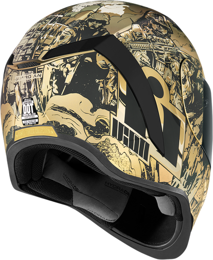 Bill's Exhausts ICON Airform Guardian helmet in gold, large size, showcasing the sleek motorcycle helmet design.