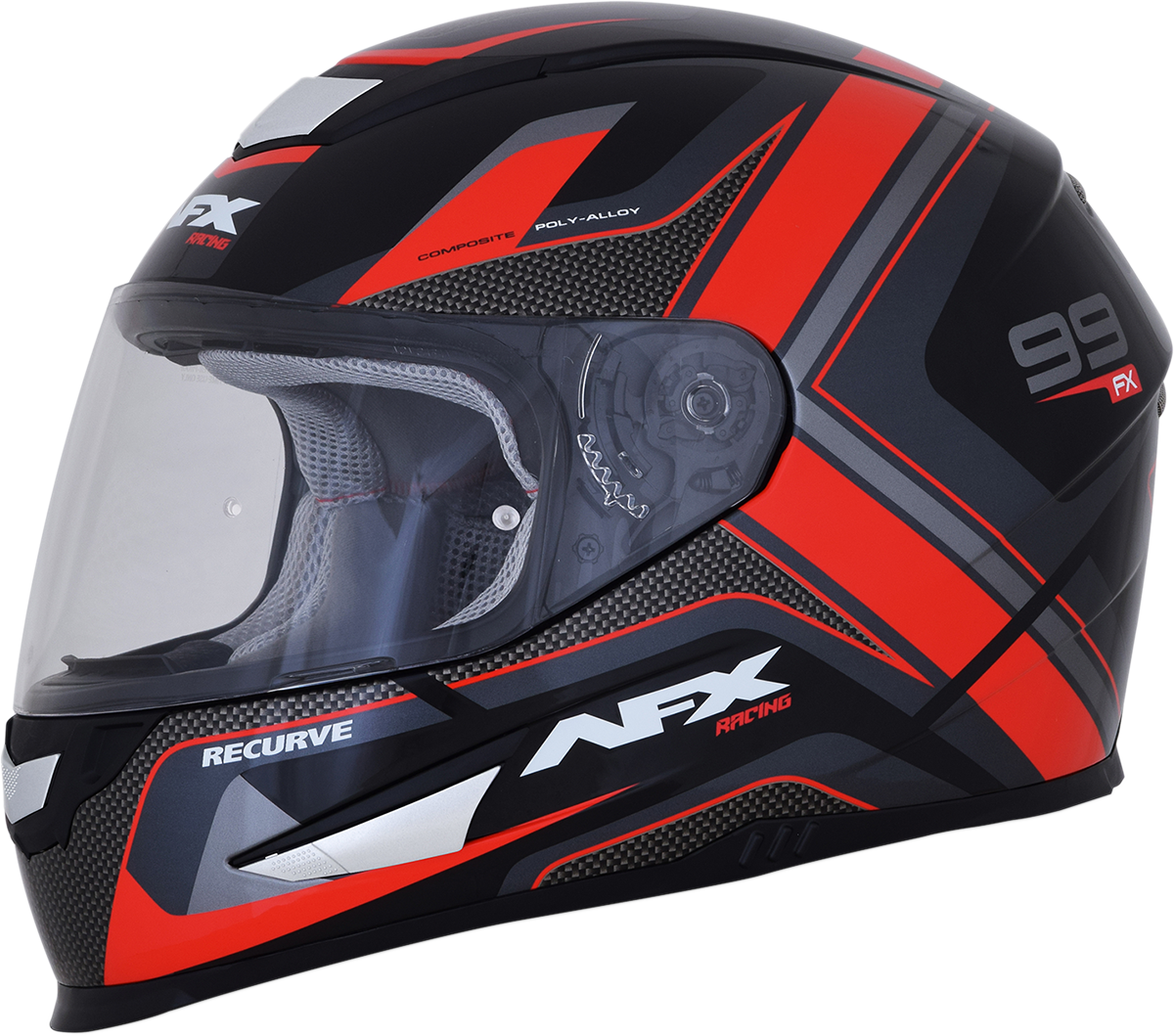 Black and red AFX FX-99 Recurve helmet in XL size with a sleek aerodynamic design and clear visor.