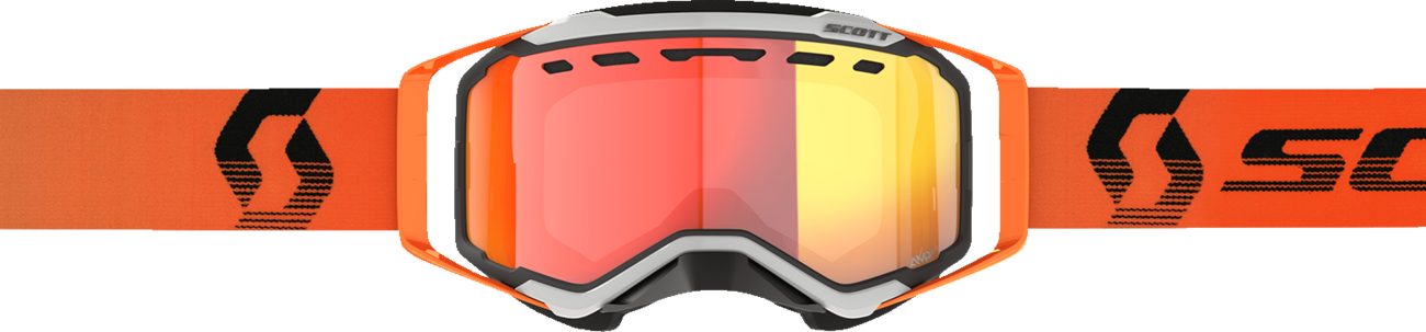 Scott Prospect Snow Cross Goggle in gray and orange with light-sensitive chrome lenses, designed for winter sports and snowboarding activities.
