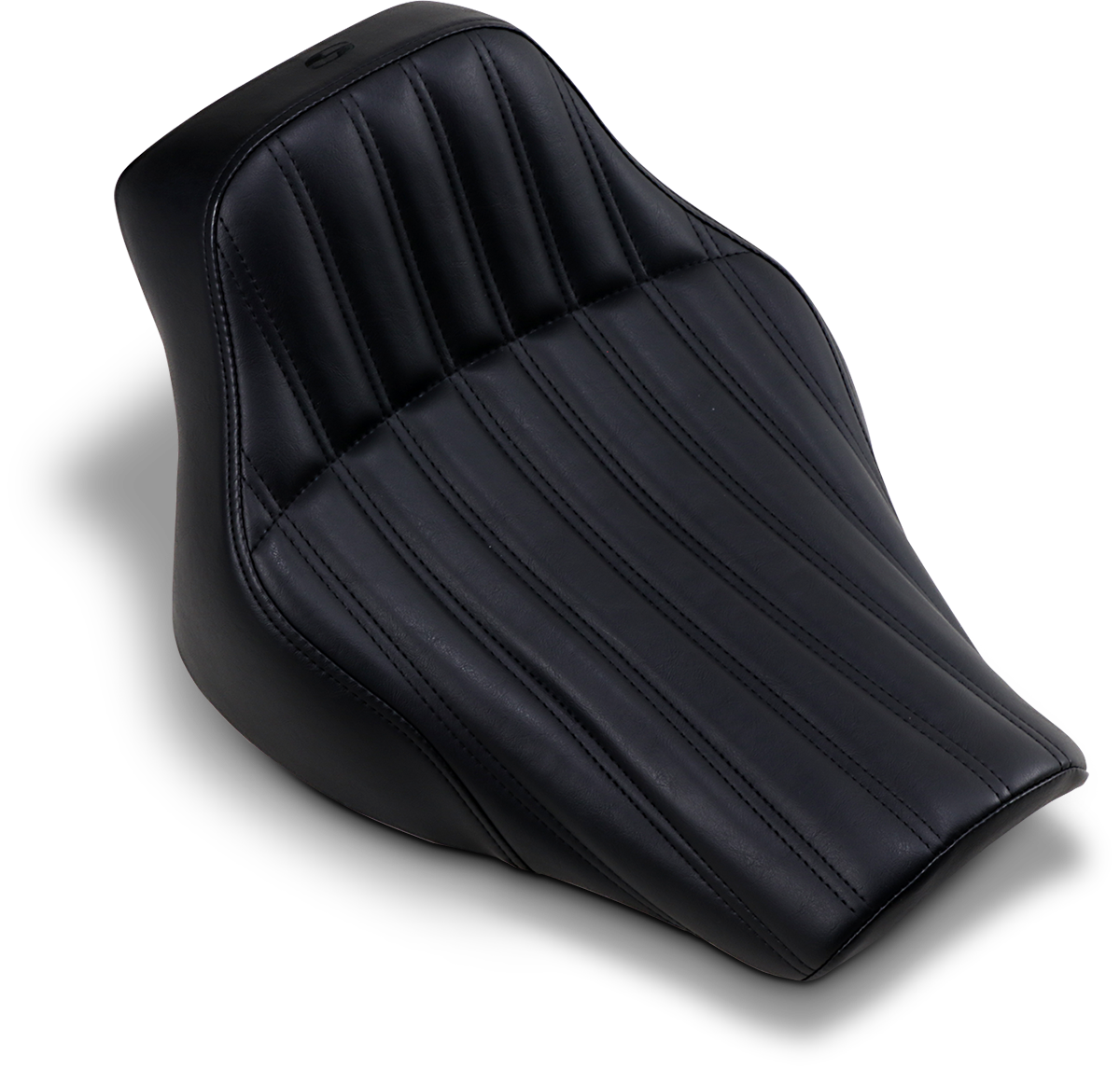 SADDLEMEN Knuckle Renegade Solo Seat for motorcycle, black leather with detailed stitching, designed for comfort and style.