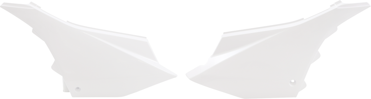White Acerbis side panels for motorcycle body, featuring the Bill's Exhausts branding and sleek design.