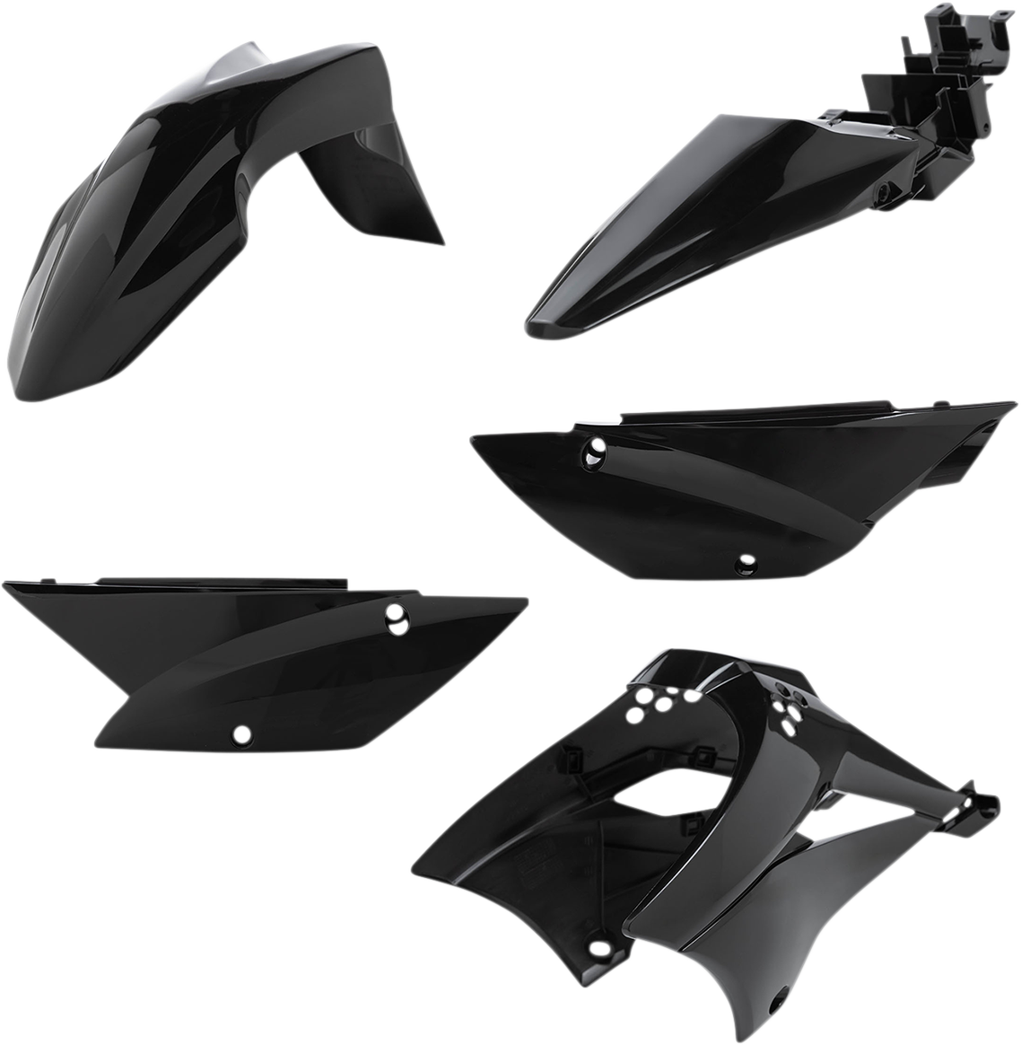 A black Acerbis standard replacement body kit for motorcycles, featuring sleek body panels and fitment details.