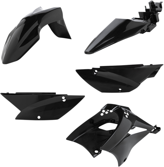 A black Acerbis standard replacement body kit for motorcycles, featuring sleek body panels and fitment details.