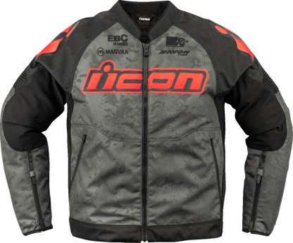Gray ICON Overlord3™ Magnacross jacket by Bill's Exhausts, featuring a sleek design and front zipper, large size for a comfortable fit.