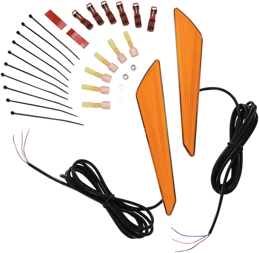 Bill's Exhausts Show Chrome LED Marker Lights for GL1800 motorcycle engine, amber color, mounted on engine components.