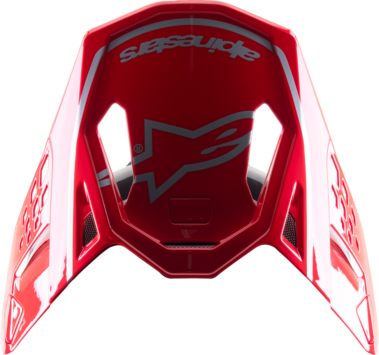 Alpinestars Supertech M10 helmet visor in red, black, and silver with Acumen branding, compatible with high-performance motorcycle helmets.