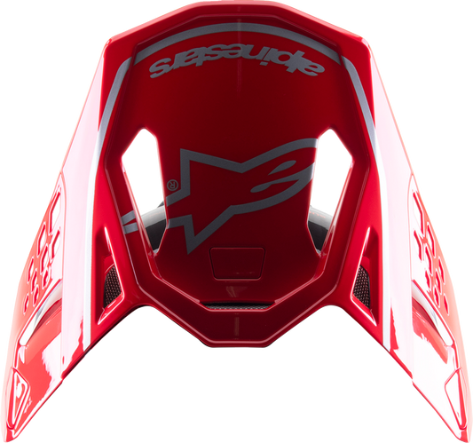 Alpinestars Supertech M10 helmet visor in red, black, and silver with Acumen branding, compatible with high-performance motorcycle helmets.