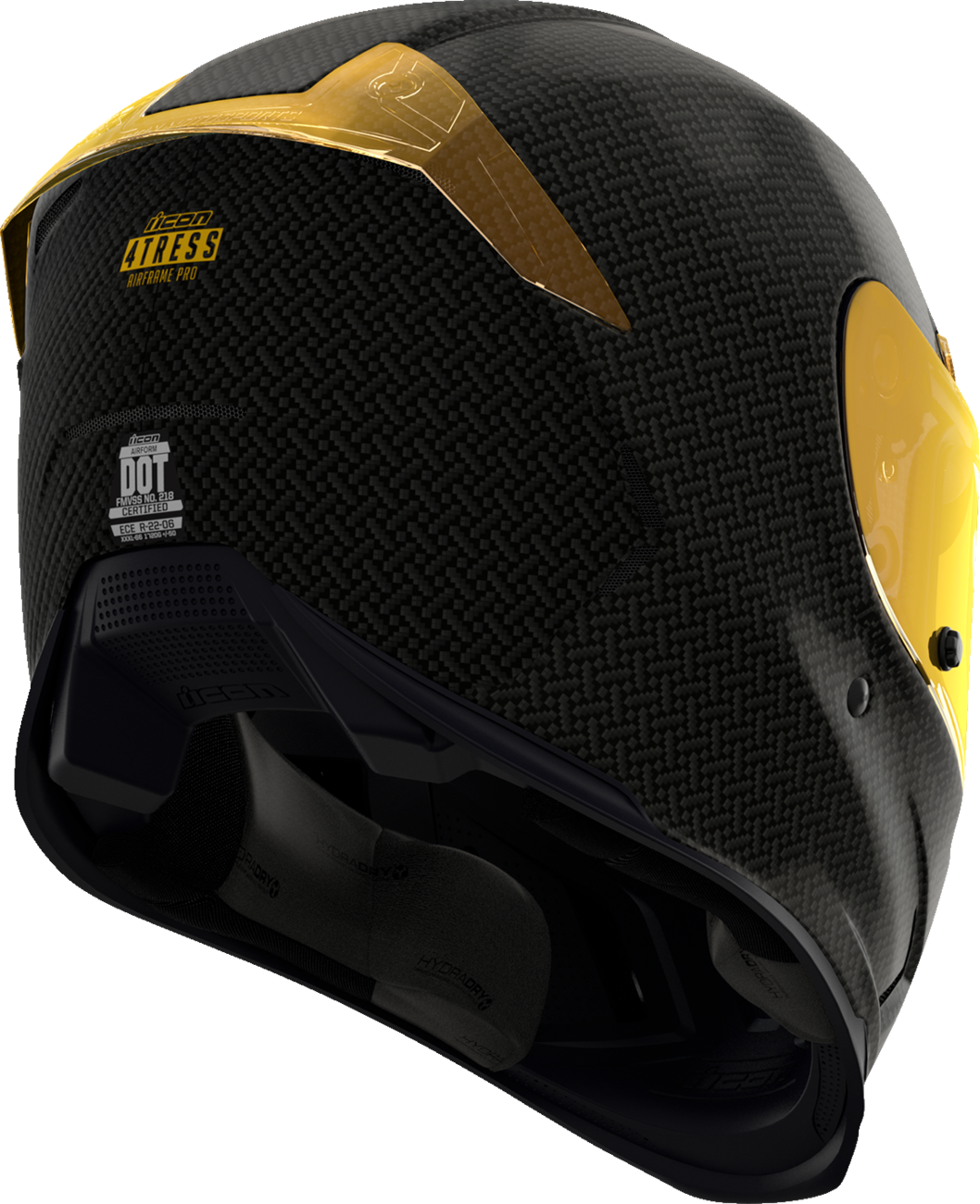 Yellow ICON Airframe Pro™ helmet with carbon shell and XL size, featuring aerodynamic design and bold graphics.