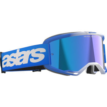 Alpinestars Vision 5 Goggle with blue frame and blue mirror lens, designed for motocross or racing use.