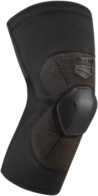 Black ICON Field Armor™ compression knee guards in XL size, designed for protection and support during active sports.