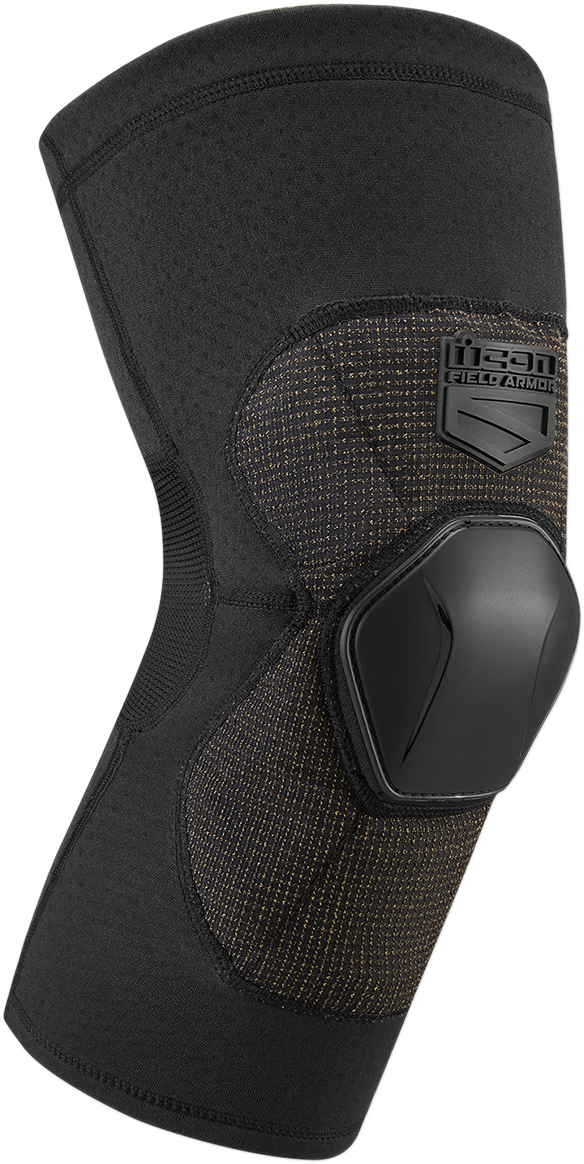Black ICON Field Armor™ Compression Knee Guards for small size, designed for protection and support during active sports.
