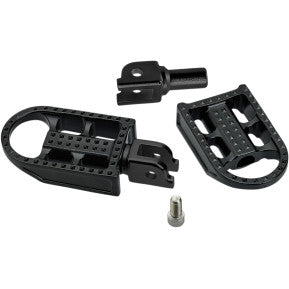 BILTWELL Mushman Footpegs in black electroplated finish for motorcycles, featuring durable step design by Bill's Exhausts.