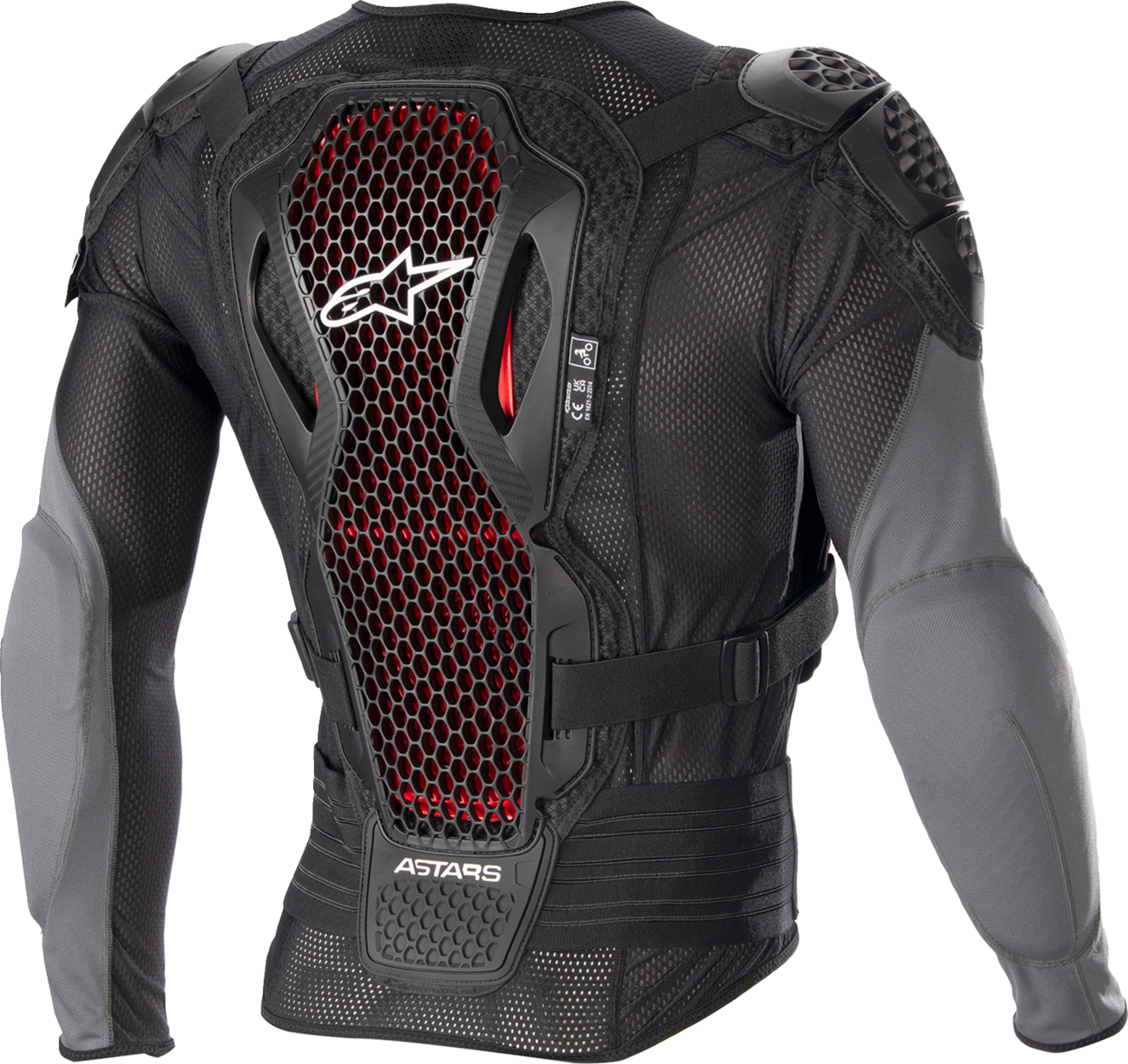 Alpinestars Bionic Plus v2 protective jacket in black, anthracite, and red, size small, with armored panels and breathable fabric.