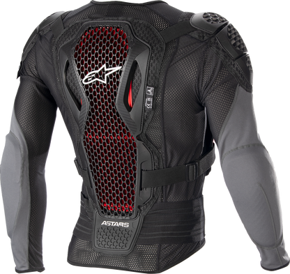 Alpinestars Bionic Plus v2 protective jacket in black, anthracite, and red, size small, with armored panels and breathable fabric.