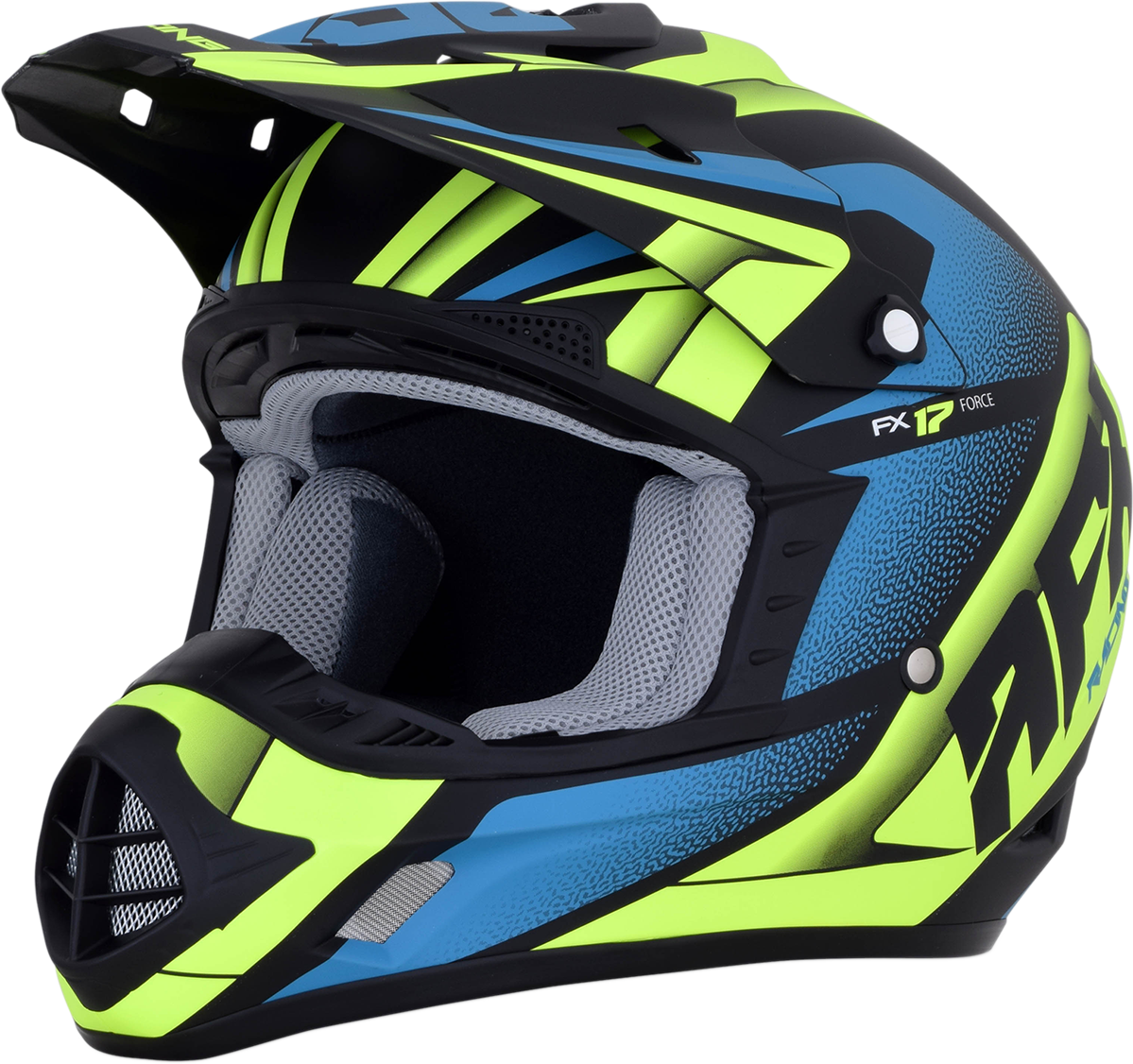 Bill's Exhausts AFX FX-17 helmet in matte black with green and blue accents, 2XL size, featuring a sleek motorcycle helmet design.