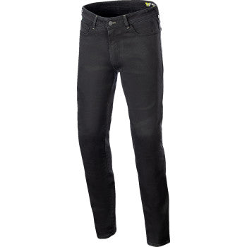Black Alpinestars Copper v3 motorcycle pants with reinforced panels and adjustable waist in US 28 / EU 44 size.