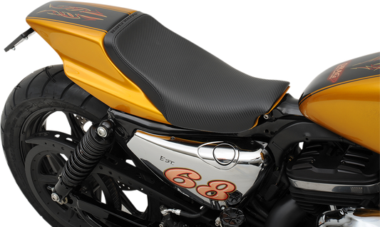 Black SADDLEMEN Eliminator Seat with carbon fiber finish for Z4203 motorcycle, designed for comfort and style.