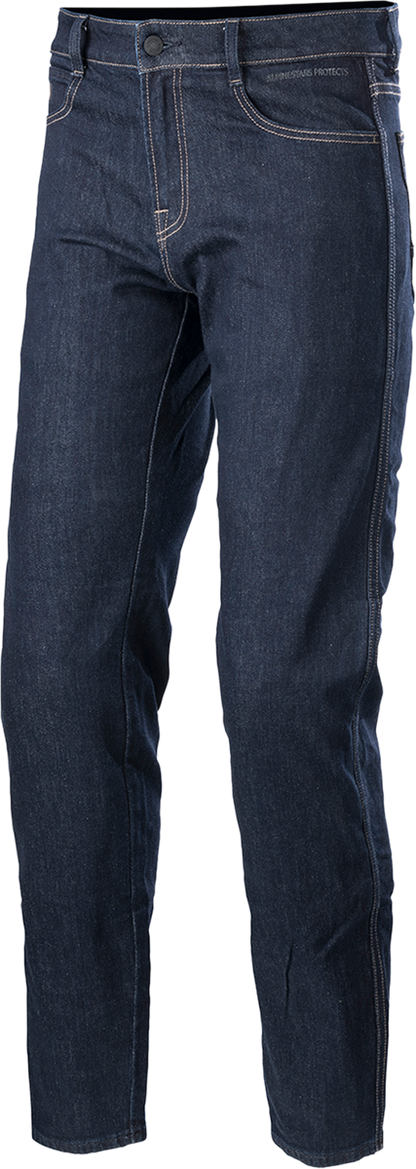 Bill's Exhausts Alpinestars Sektor motorcycle pants in medium blue, US 40 / EU 56, with reinforced knee areas and branding details.