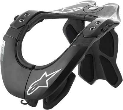 Alpinestars BNS Tech 2 helmet neck support in black and yellow fluo, XS/M size, with black and cool gray accents.