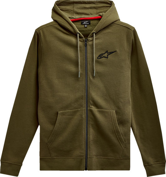 Alpinestars Ageless zip hoodie in military black, XL size, featuring a comfortable fit and stylish design.