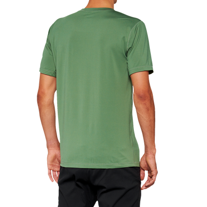 Bill's Exhausts 100% Mission Athletic T-Shirt in olive, XL, showing front view with athletic fit and soft fabric details.