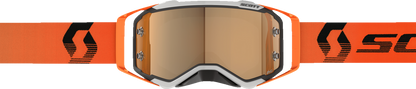 Scott Prospect Amplifier Goggle in gray and brown with gold chrome lens, featuring adjustable strap and ventilation for motorcycle riding.