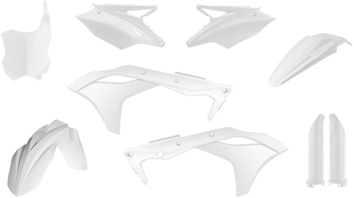 White Acerbis full replacement body kit for motorcycles, showcasing smooth panels and aerodynamic design.