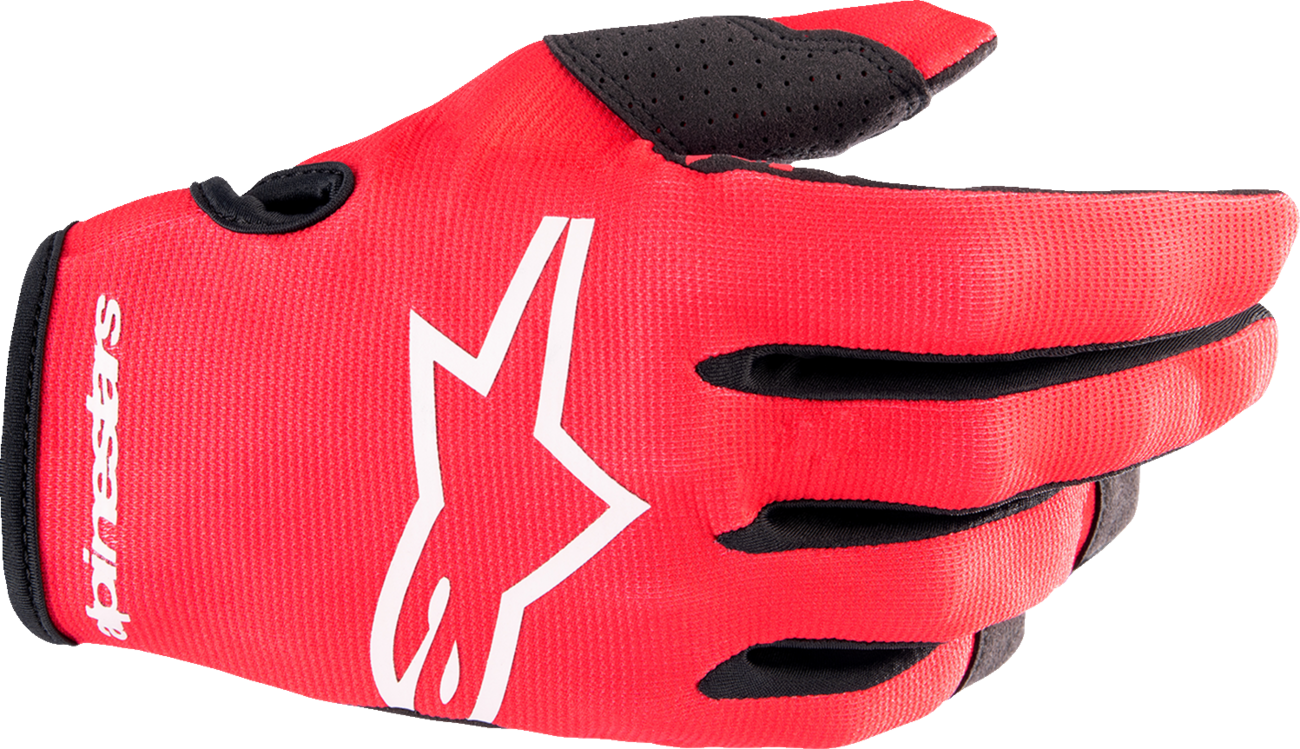 Alpinestars Youth Radar Gloves in red and white, small size, showing protective design and sporty style.