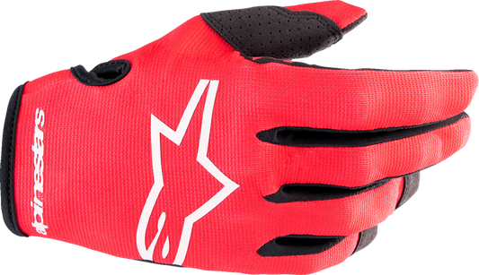 Alpinestars Youth Radar Gloves in red and white, small size, showing protective design and sporty style.
