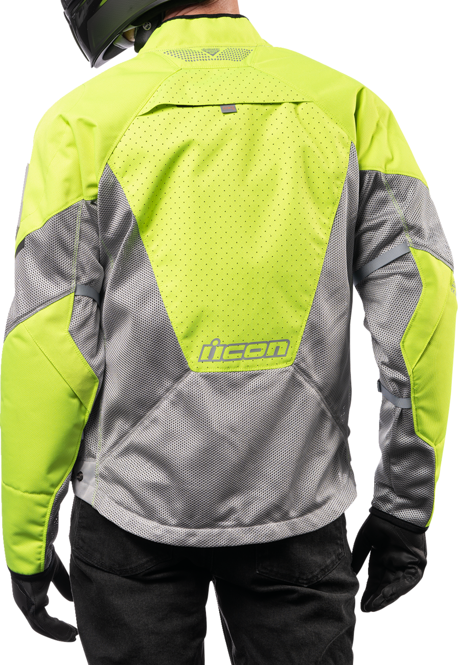 Gray and Hi-Vis ICON Mesh AF™ Jacket by Bill's Exhausts, small size, with breathable mesh fabric and reflective details.