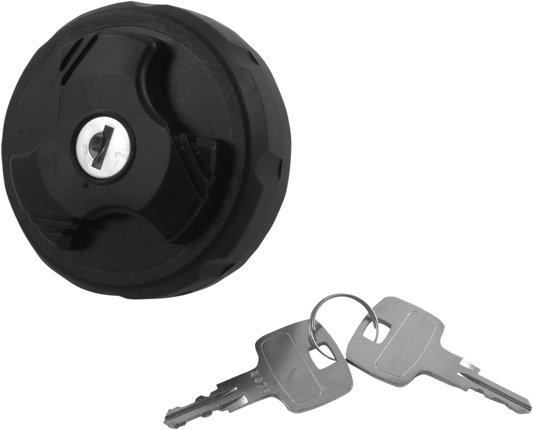 Acerbis locking gas cap in black, designed for motorcycle fuel tanks, with secure locking mechanism and sleek body style.