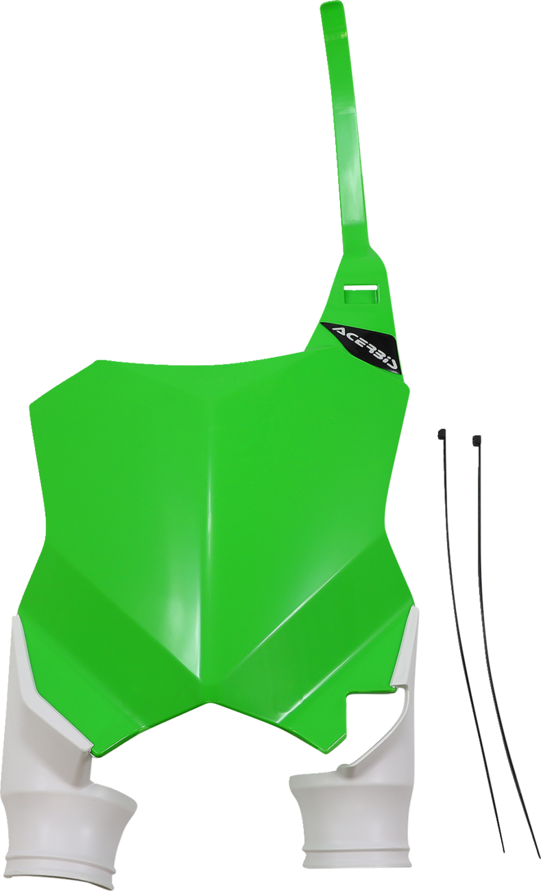 A green and white Acerbis Raptor motorcycle number plate, designed for body customization, featuring the Acerbis brand logo.