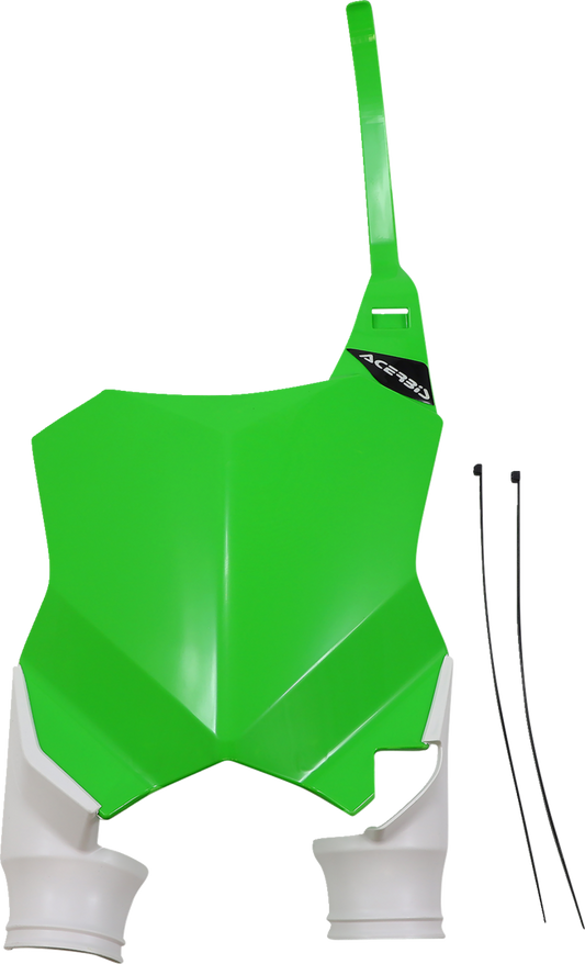 A green and white Acerbis Raptor motorcycle number plate, designed for body customization, featuring the Acerbis brand logo.