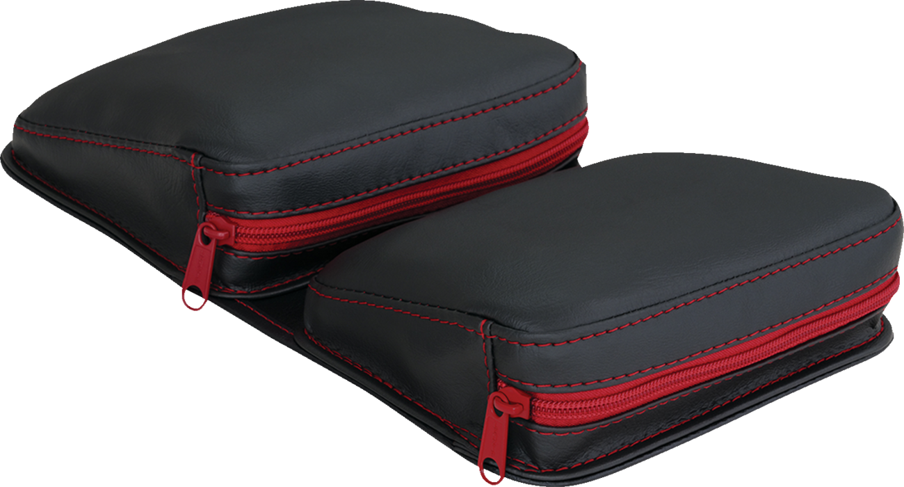 Bill's Exhausts SHOW CHROME Kaliber Dash Pouch in black with red zipper, designed for engine storage and organization.